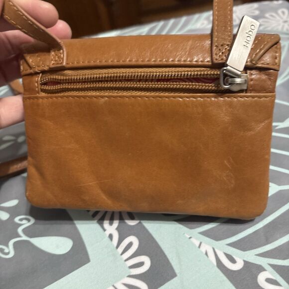 Vintage HOBO Camel Tan Leather Crossbody Wallet Y2K - Picture 3 of 8